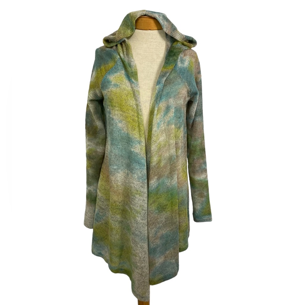 Live And Let Live M Hooded Cardigan Sweater Watercolor Tie Dye Open Front